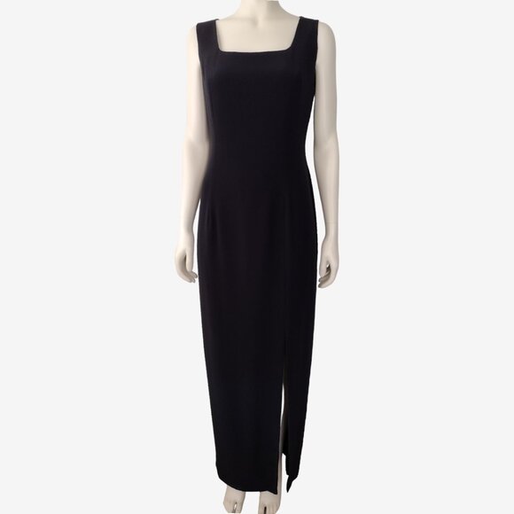 Vintage 1990s Glamourous Black Side Slit Sleeveless Maxi Sheath Dress 12 - Picture 4 of 13